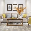 Farmhouse Modern Wood Coffee Table with 2-Tier Shelf Storage (Shaded Oak)