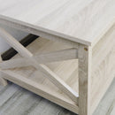 Farmhouse Modern Wood Coffee Table with 2-Tier Shelf Storage (White Oak)