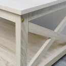 Farmhouse Modern Wood Coffee Table with 2-Tier Shelf Storage (White Oak)