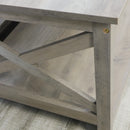 Farmhouse Modern Wood Coffee Table with 2-Tier Shelf Storage (Washed Oak)