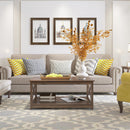 Farmhouse Modern Wood Coffee Table with 2-Tier Shelf Storage (Dark Walnut)