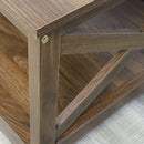 Farmhouse Modern Wood Coffee Table with 2-Tier Shelf Storage (Dark Walnut)