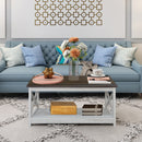 Farmhouse Modern Wood Coffee Table with 2-Tier Shelf Storage (Sargent Oak)