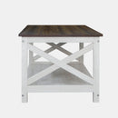 Farmhouse Modern Wood Coffee Table with 2-Tier Shelf Storage (Sargent Oak)