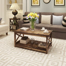 Farmhouse Modern Wood Coffee Table with 2-Tier Shelf Storage (Rustic)
