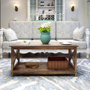 Farmhouse Modern Wood Coffee Table with 2-Tier Shelf Storage (Rustic)