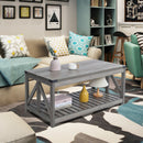 Farmhouse Coffee Table with Slat Shelf and Corner Protection, 40 Inch, Washed Oak