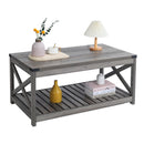 Farmhouse Coffee Table with Slat Shelf and Corner Protection, 40 Inch, Washed Oak