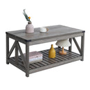 Farmhouse Coffee Table with Slat Shelf and Corner Protection, 40 Inch, Washed Oak