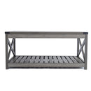 Farmhouse Coffee Table with Slat Shelf and Corner Protection, 40 Inch, Washed Oak