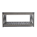 Farmhouse Coffee Table with Slat Shelf and Corner Protection, 40 Inch, Washed Oak