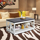 Farmhouse Coffee Table with Slat Shelf and Corner Protection, 40 Inch, Vintage White/Espresso