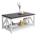 Farmhouse Coffee Table with Slat Shelf and Corner Protection, 40 Inch, Vintage White/Espresso
