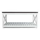 Farmhouse Coffee Table with Slat Shelf and Corner Protection, 40 Inch, Vintage White/Espresso