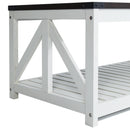 Farmhouse Coffee Table with Slat Shelf and Corner Protection, 40 Inch, Vintage White/Espresso