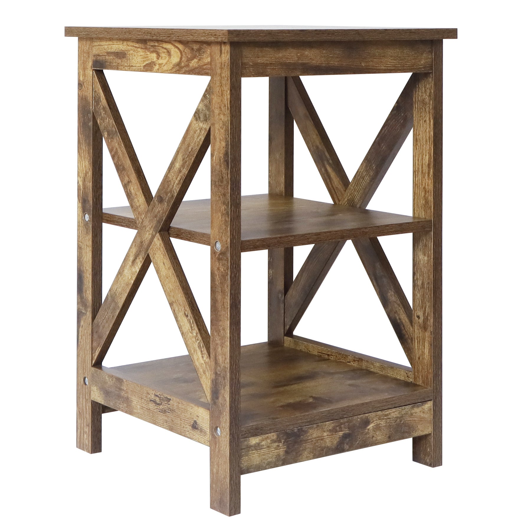 Farmhouse End Table Side Table (Rustic Wood)