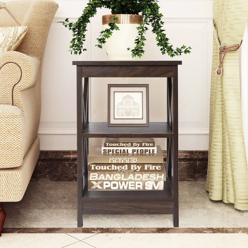 Farmhouse End Table Side Table (Dark Walnut)