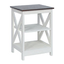 Farmhouse End Table Side Table (Vintage White/Espresso)