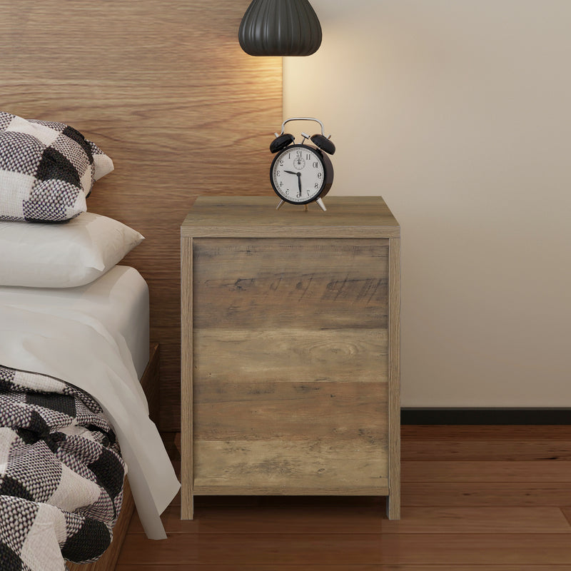 Farmhouse Nightstand with Cabinet and Shelves (Shaded Oak)