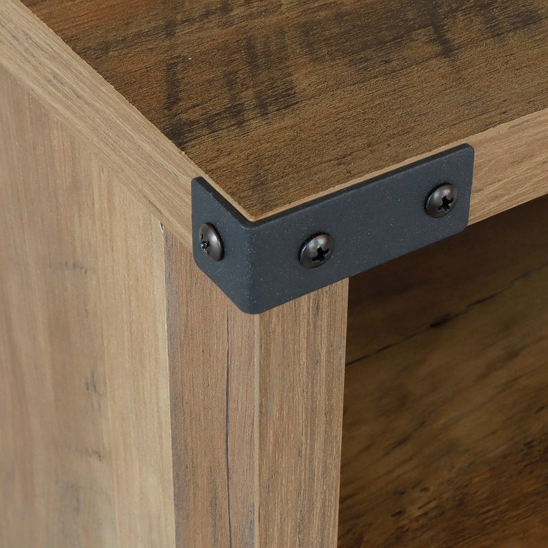 Farmhouse Nightstand with Cabinet and Shelves (Shaded Oak)