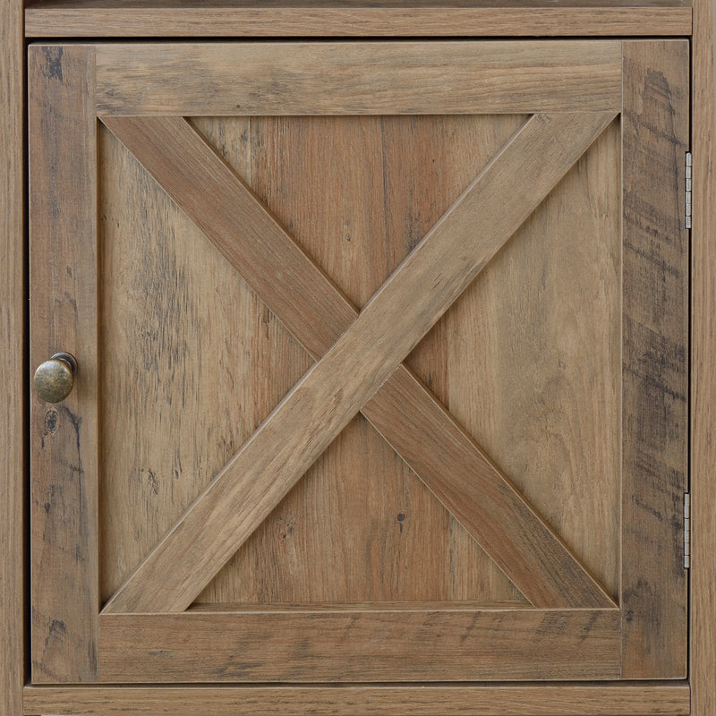 Farmhouse Nightstand with Cabinet and Shelves (Shaded Oak)