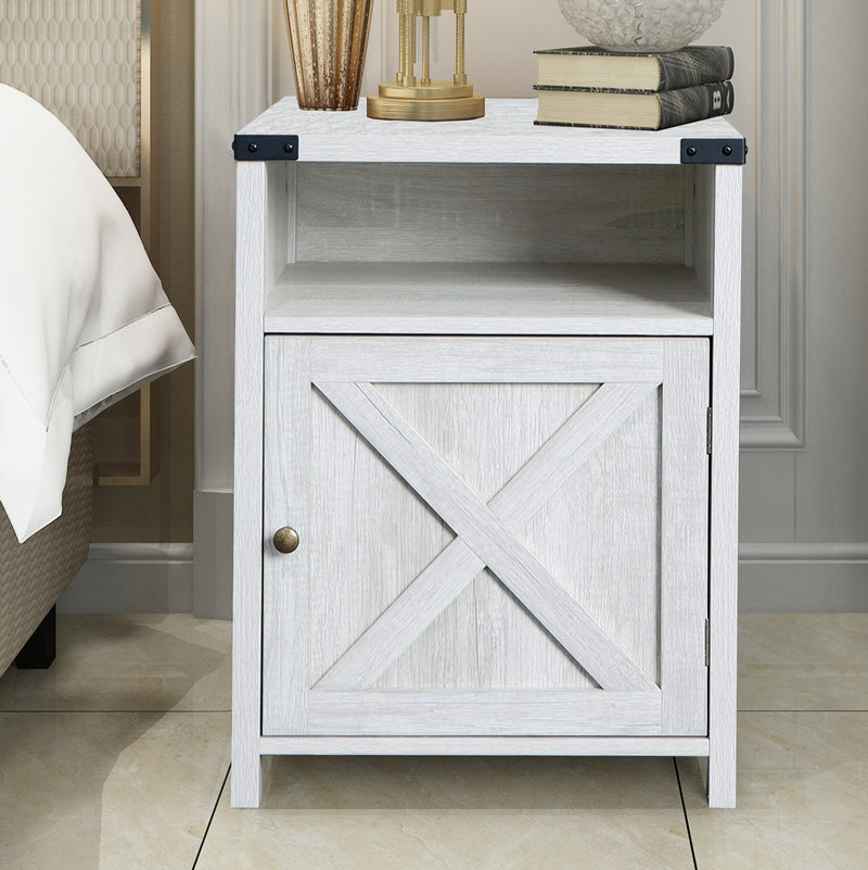 Farmhouse Nightstand with Cabinet and Shelves (Sargent Oak)