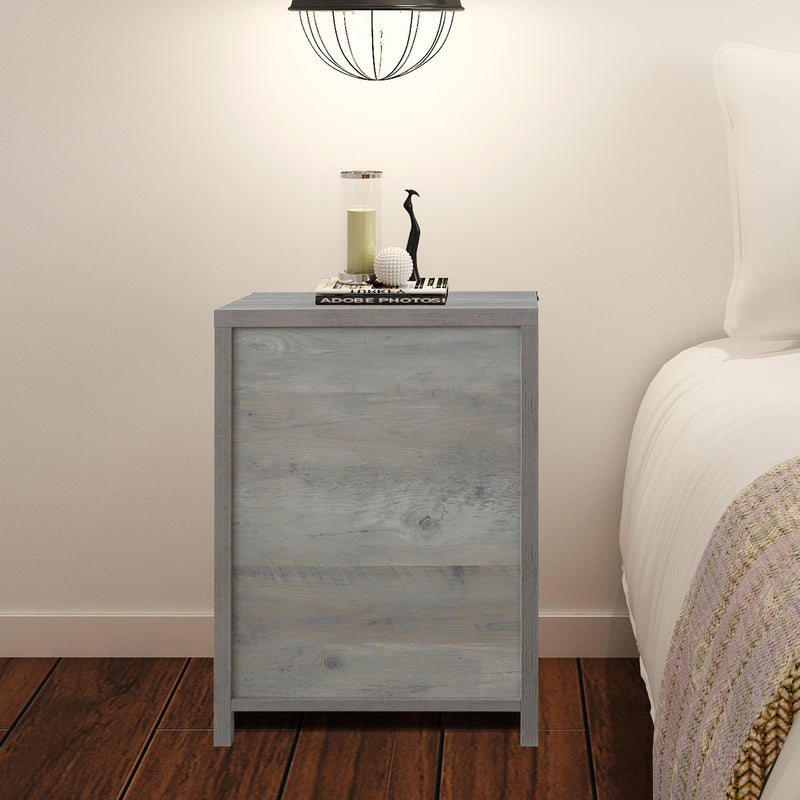 Farmhouse Nightstand with Cabinet and Shelves (Washed Oak)