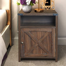 Farmhouse Nightstand with Cabinet and Shelves (Dark Walnut)