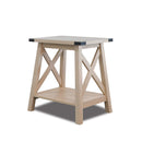 Farmhouse Side Table End Table with 2-Tier Storage, White Oak