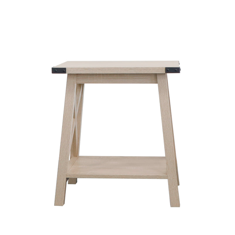 Farmhouse Side Table End Table with 2-Tier Storage, White Oak