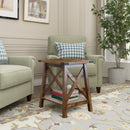Farmhouse Side Table End Table with 2-Tier Storage, Rustic Wood