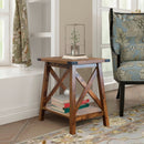 Farmhouse Side Table End Table with 2-Tier Storage, Rustic Wood