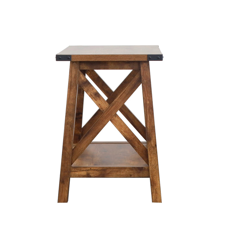 Farmhouse Side Table End Table with 2-Tier Storage, Rustic Wood
