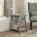 Farmhouse Side Table End Table with 2-Tier Storage, Washed Oak