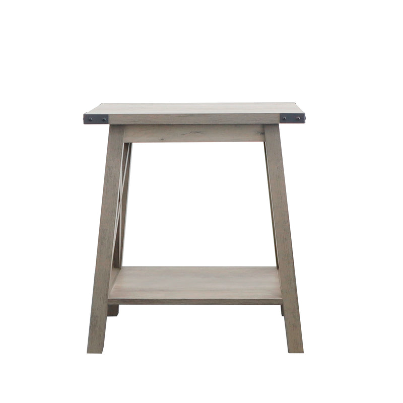 Farmhouse Side Table End Table with 2-Tier Storage, Washed Oak