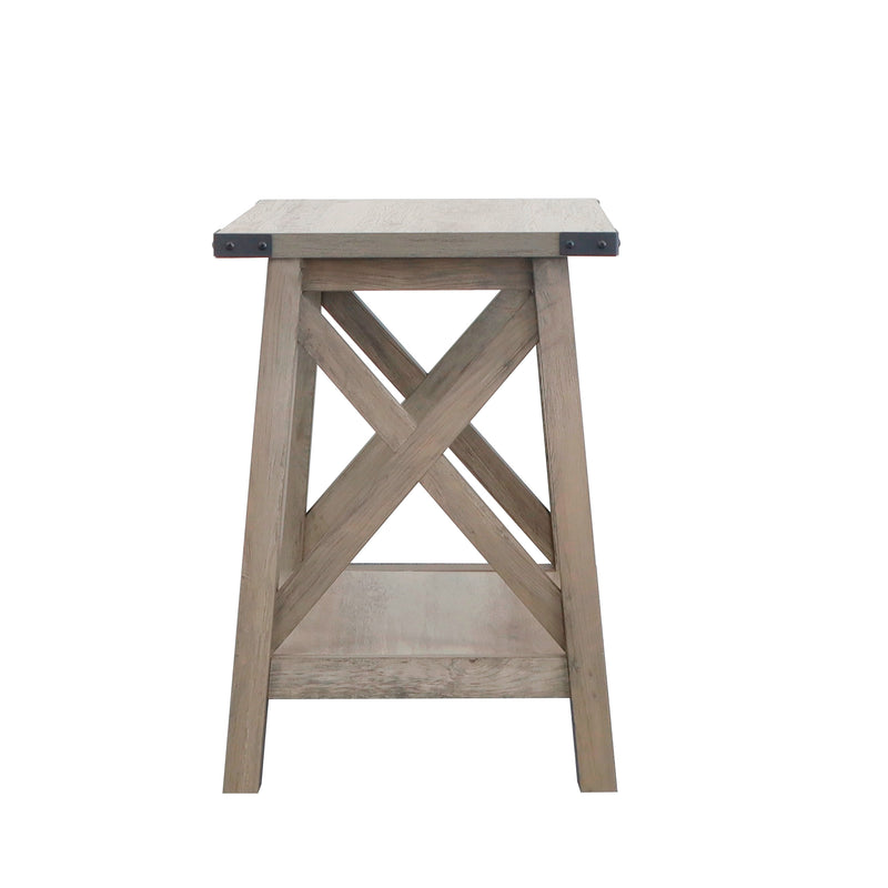 Farmhouse Side Table End Table with 2-Tier Storage, Washed Oak