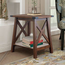 Farmhouse Side Table End Table with 2-Tier Storage, Dark Walnut