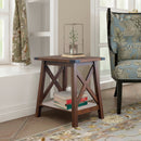 Farmhouse Side Table End Table with 2-Tier Storage, Dark Walnut