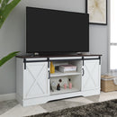 Farmhouse Sliding Barn Door TV Stand for TVs up to 65", Vintage White/Espresso