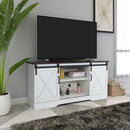 Farmhouse Sliding Barn Door TV Stand for TVs up to 65", Vintage White/Espresso