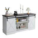 Farmhouse Sliding Barn Door TV Stand for TVs up to 65", Vintage White/Espresso